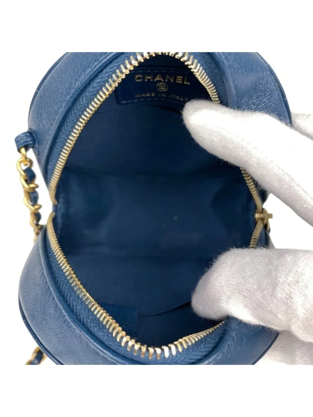 Chanel CC Logo Chain Shoulder Bag Quilted Round Leather Blue